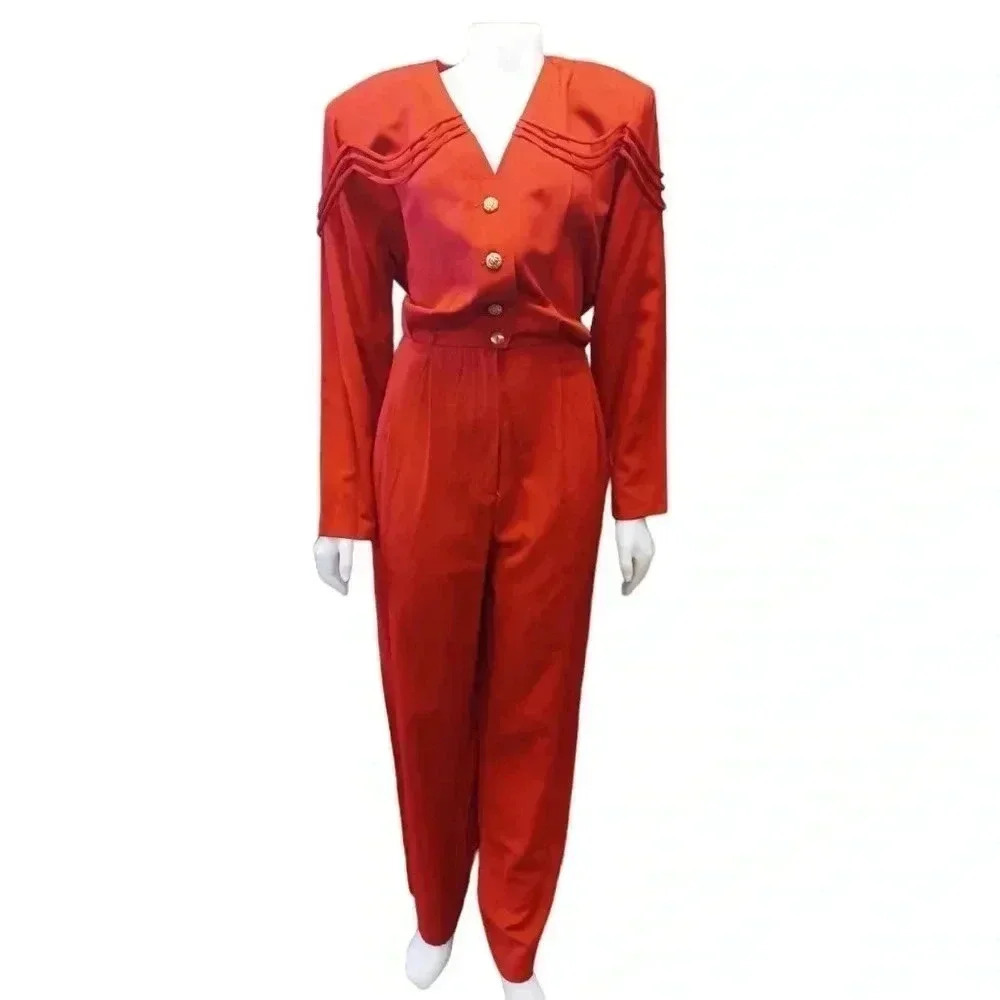 Jessica Vintage Red  Romper Long Sleeve Size 16